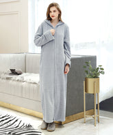 Women's Zip Up Bathrobe with Hooded Winter Housecoat